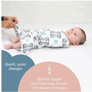 SleepingBaby Zippy Swaddle - 100% Cotton Baby Swaddle Blanket, eLOVEphant - M/L